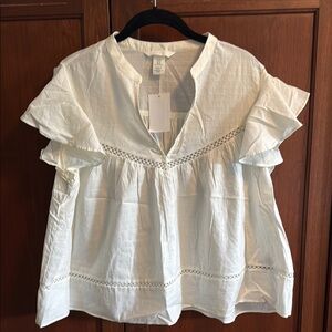 H&M Cream Ruffle Sleeve Blouse